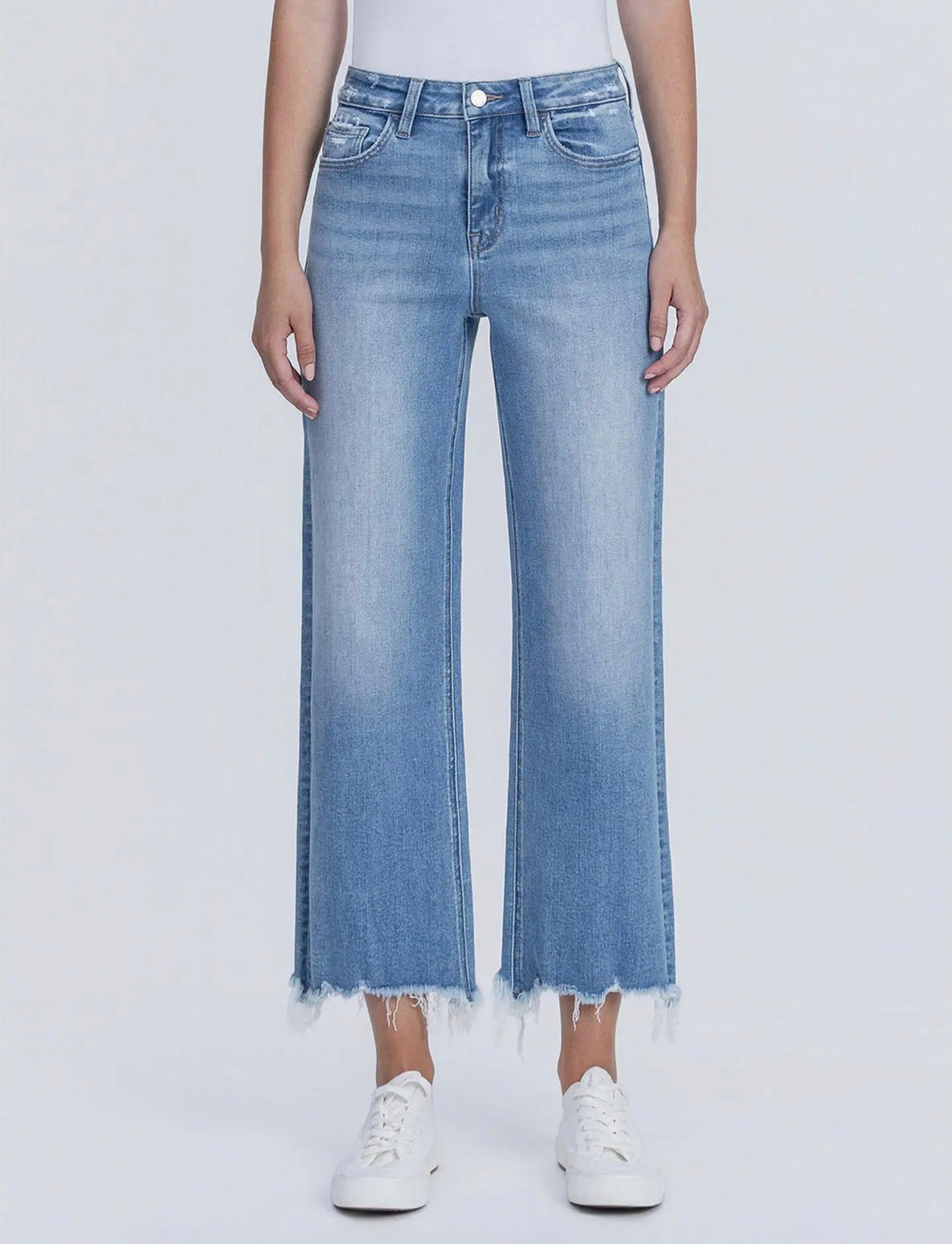 Flying Monkey High Rise Distressed Hem Crop Slim Wide Jeans