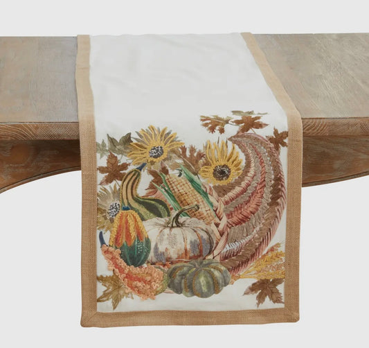 Cornucopia Embroidered Table Runner 16”x72” Only 1 Left, Order Soon