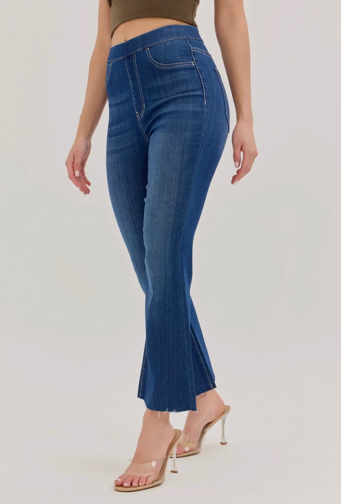 Cello High Rise Pull On Crop Flare Jeans (Petite)