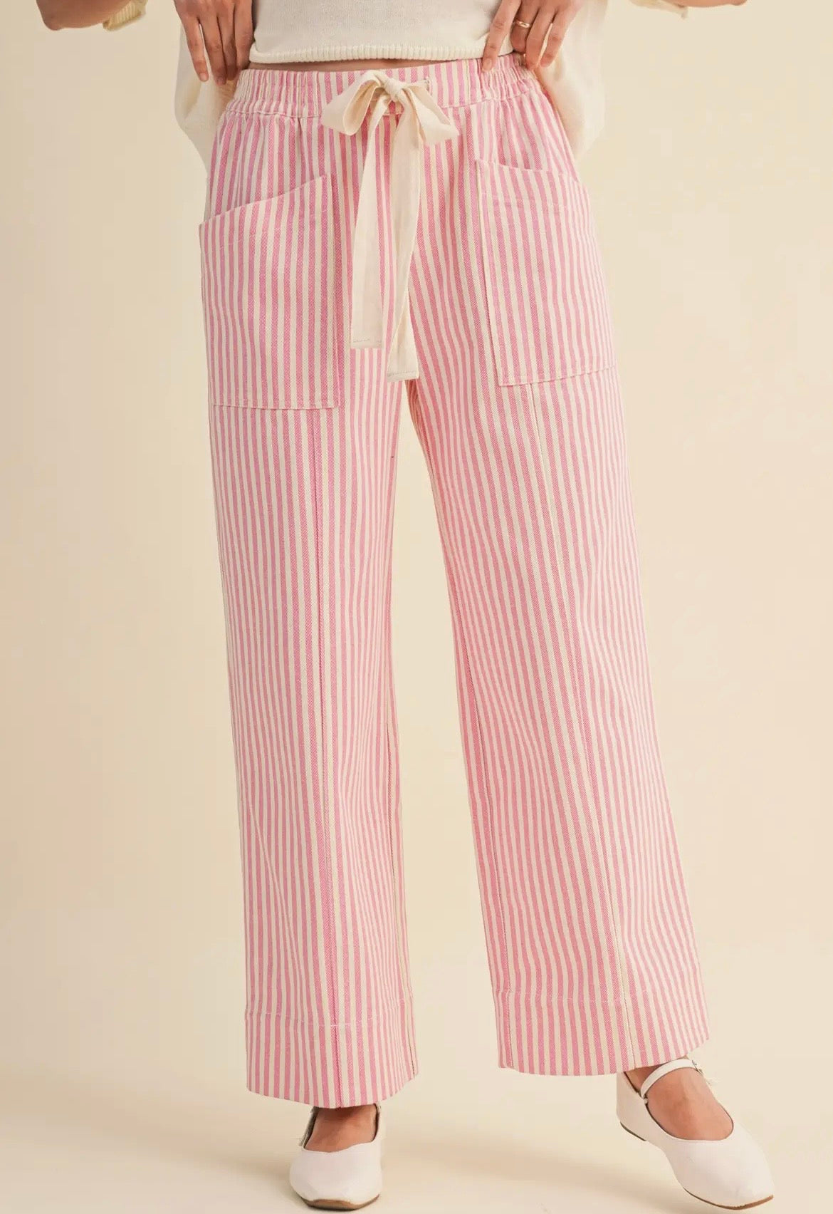 &Merci Pink Striped Denim Drawstring Pants