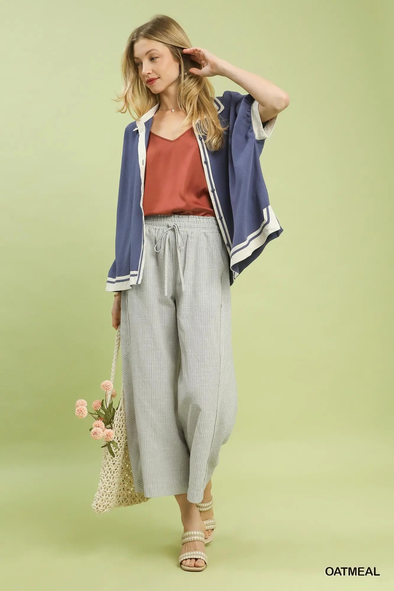 Umgee Linen Blend Striped Pants