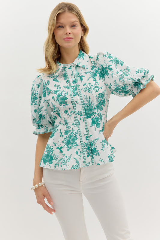 Mary Beth Teal Floral Top