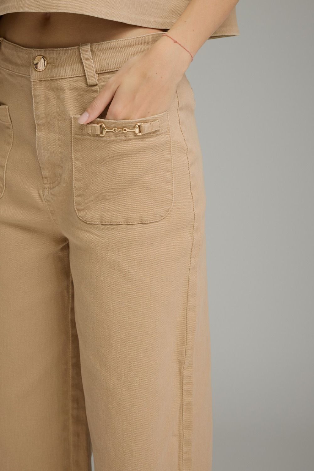 Entro Wide Leg Pants With Horsebit Detail
