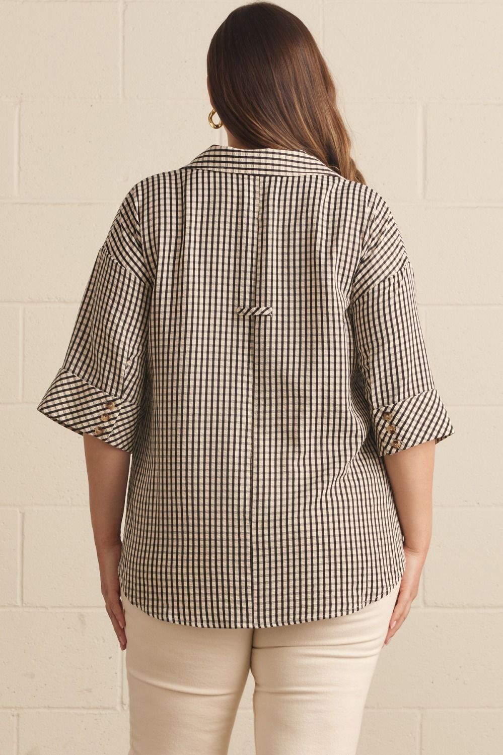 The Gavin Black Gingham Checked Plus Size Top