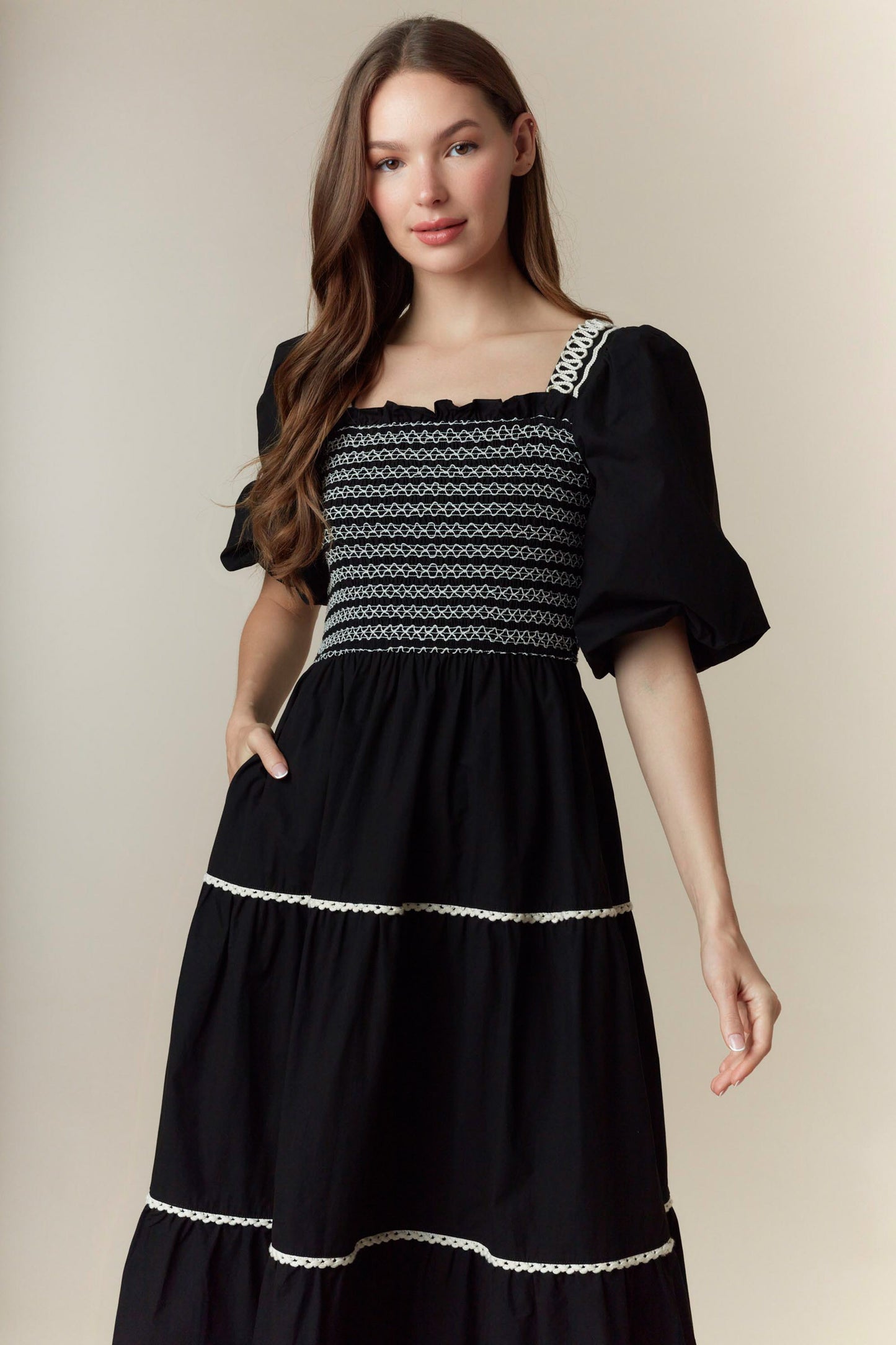 The Lawter Black Smocked Dress
