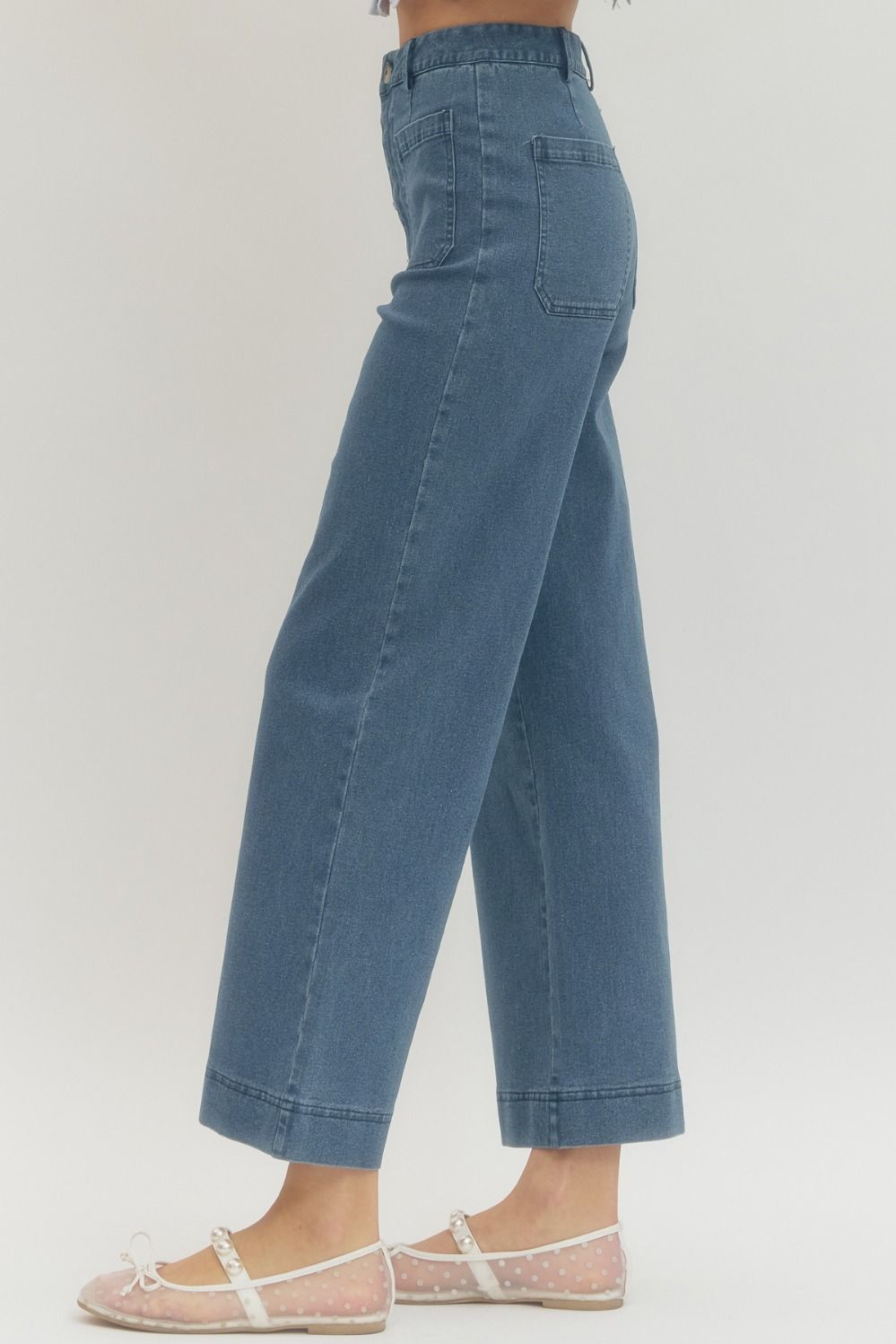 Entro Dark Denim Patch Pocket Cropped Pants