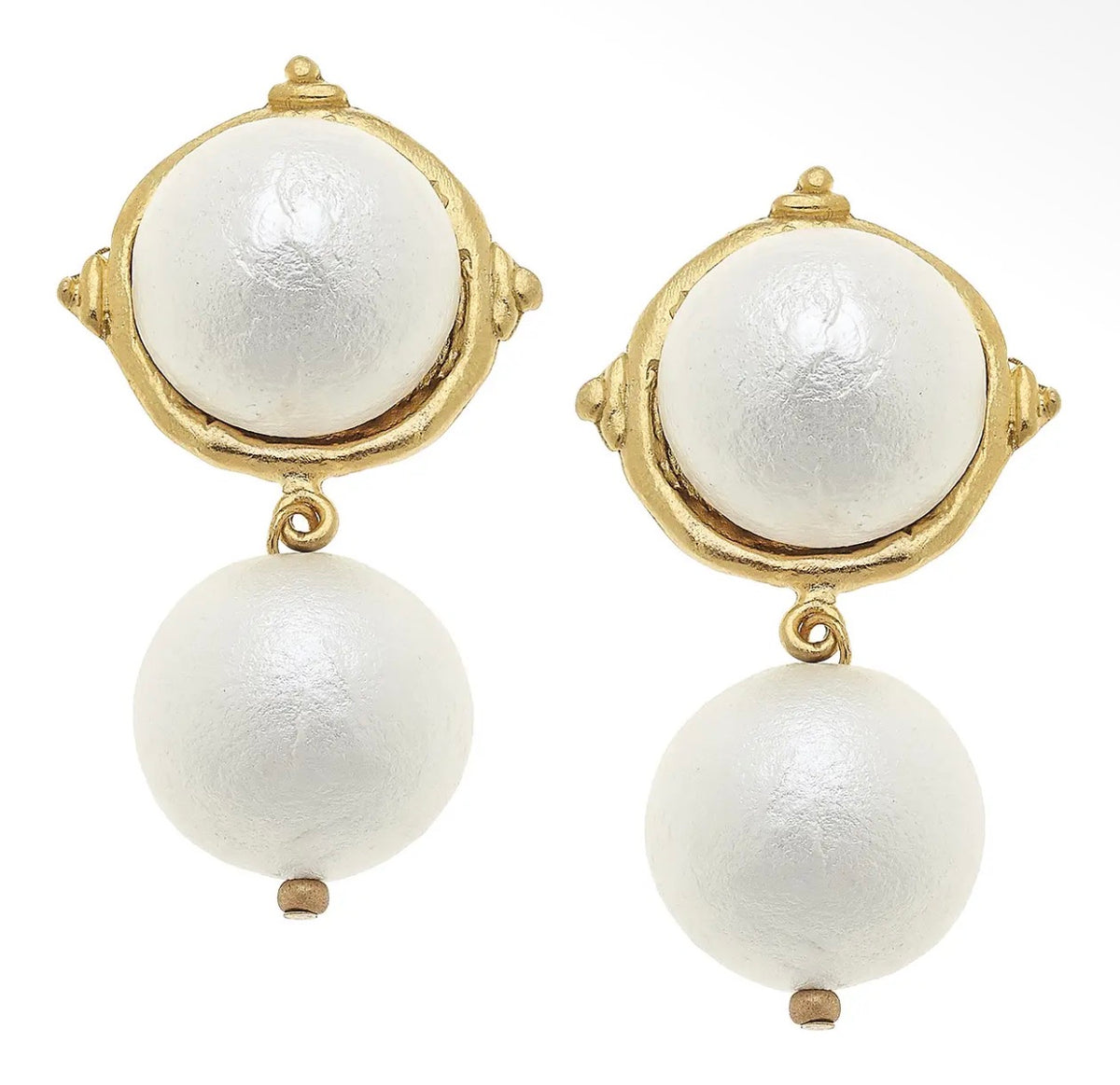 Susan Shaw Gold Cotton Pearl Cab with Cotton Pearl Drop Earrings