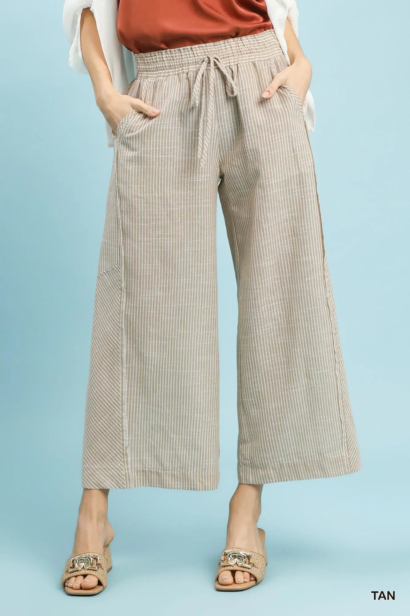 Umgee Linen Blend Striped Pants