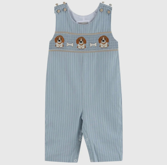 Light Blue Striped Smocked Overalls