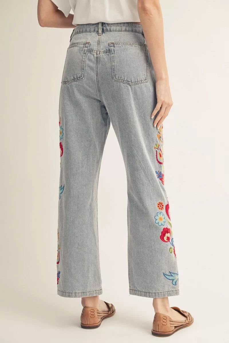 Jodifl Embroidered Washed Denim Jeans