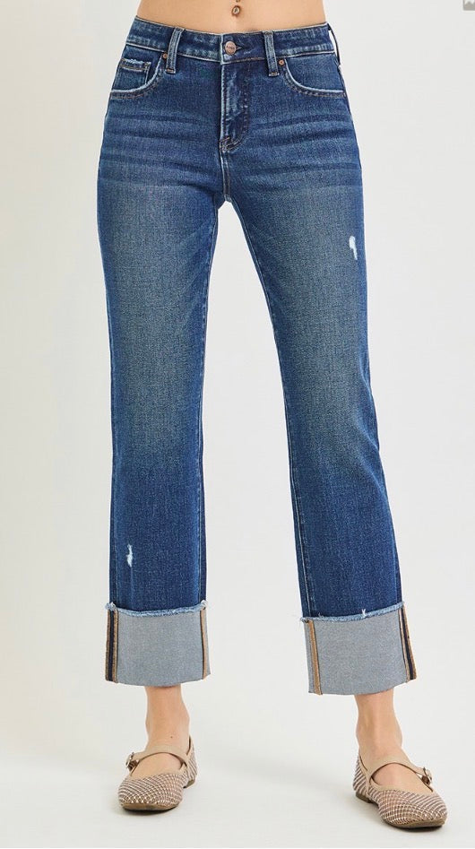 Risen 4 Way Stretch Mid Rise Cuffed Crop Jeans
