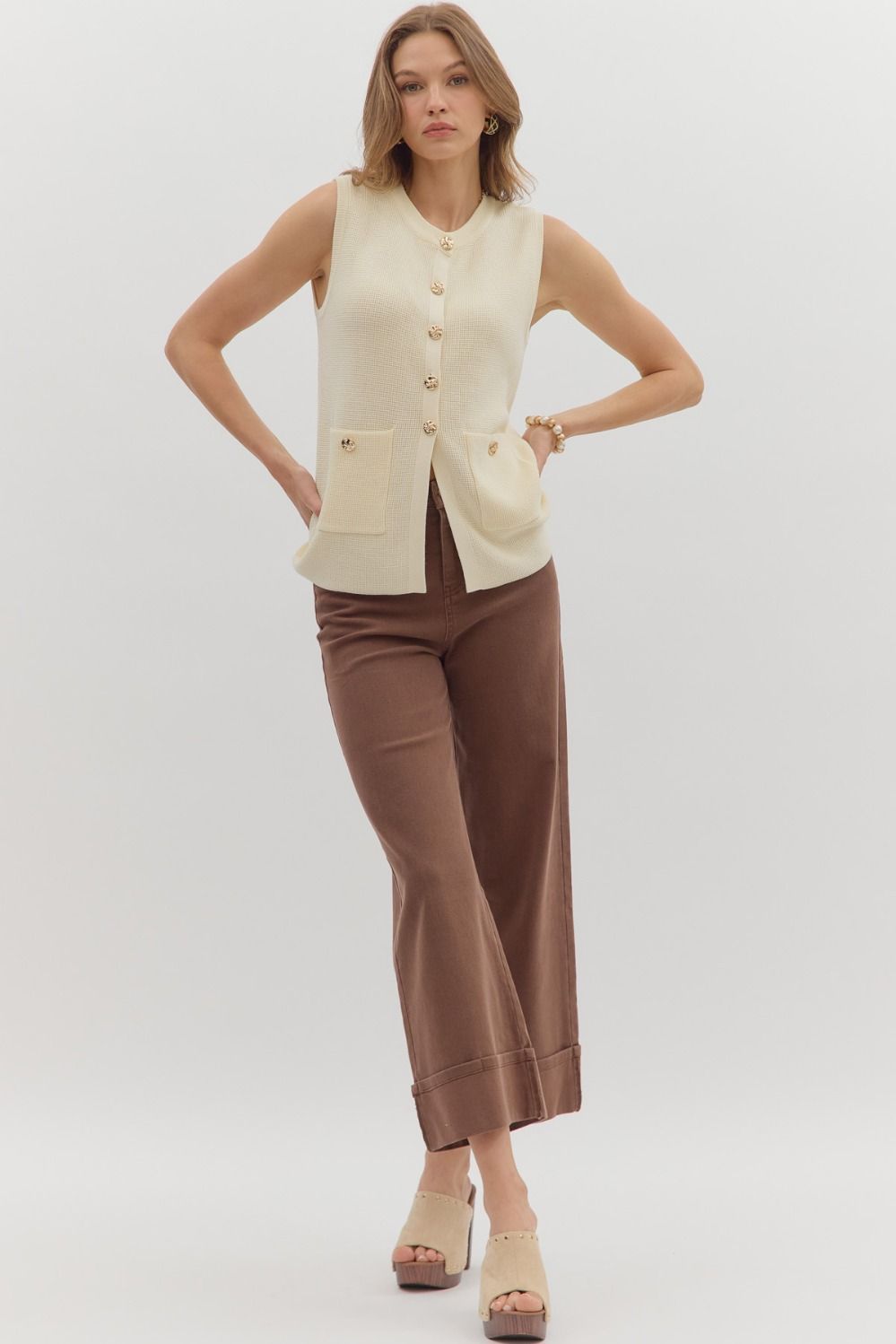 Entro Mid Rise Ankle Length Cuffed Pants