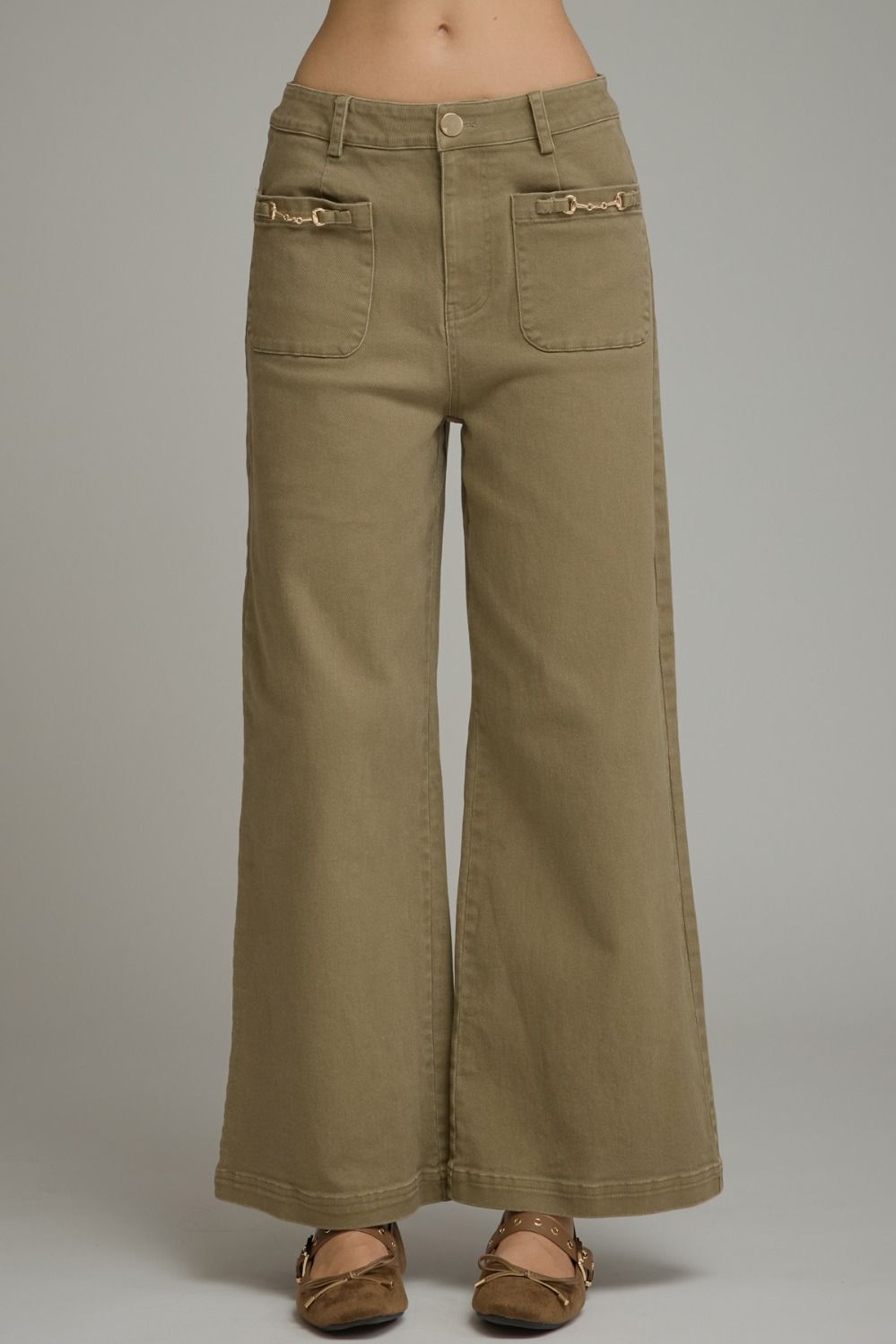 Entro Wide Leg Pants With Horsebit Detail
