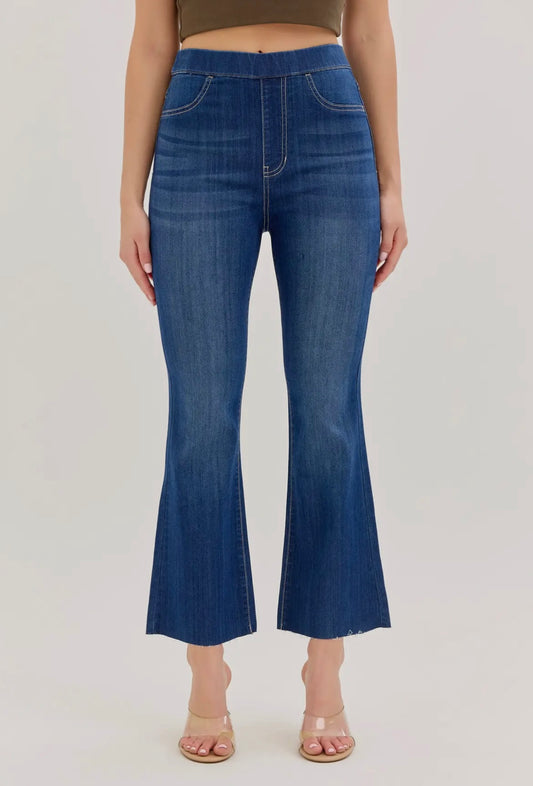Cello High Rise Pull On Crop Flare Jeans (Petite)