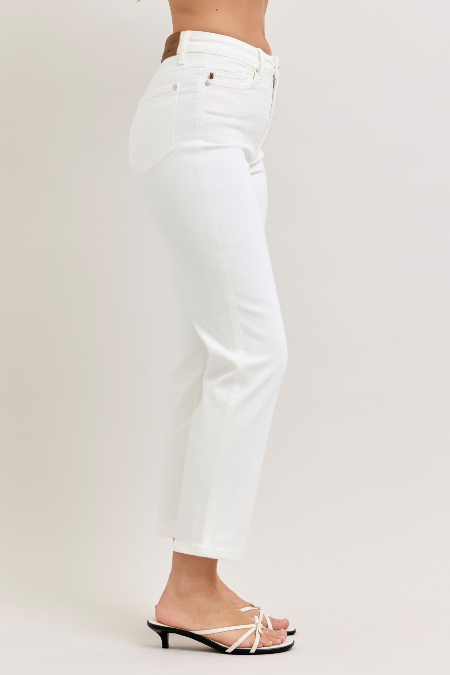 Judy Blue Tummy Control High Waist Ankle Straight White Jeans