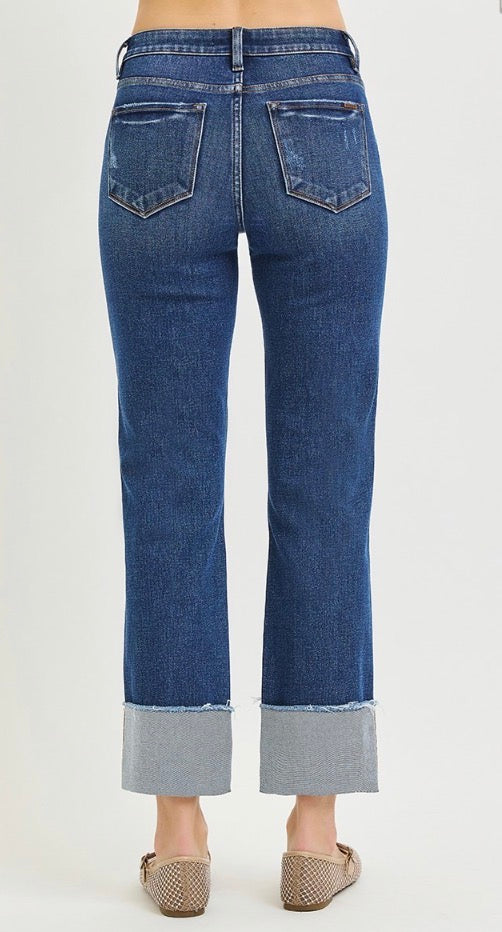 Risen 4 Way Stretch Mid Rise Cuffed Crop Jeans