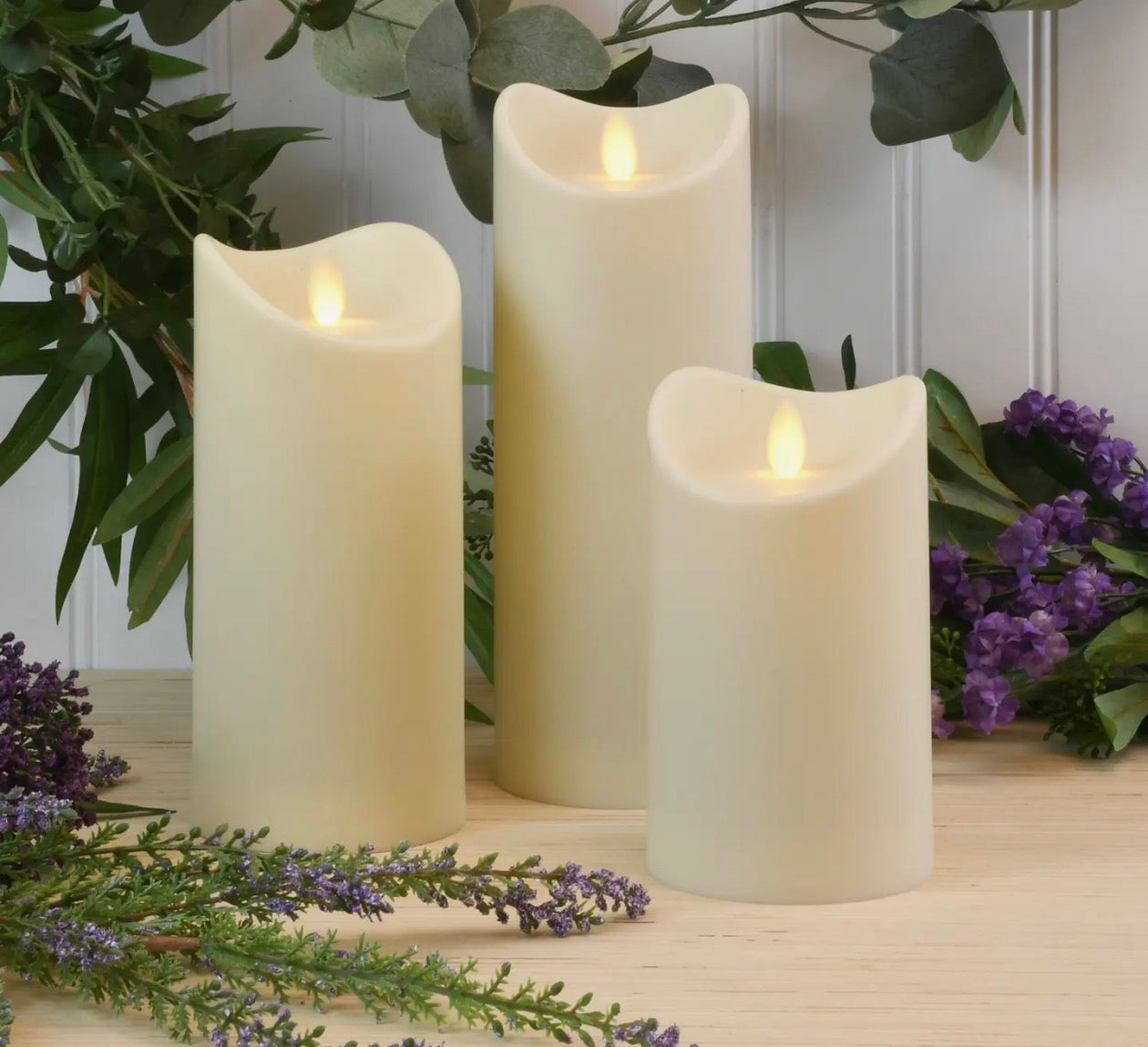 LumaBase Battery Operated LED Candles with Moving Flame - Set of Three