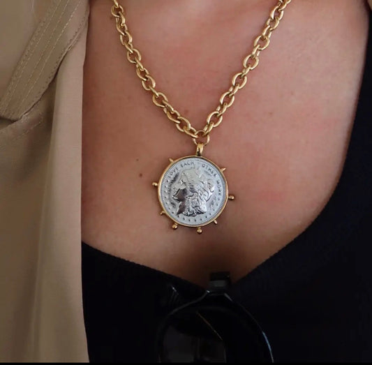 ChanSuttPearls Two Tone Coin Necklace