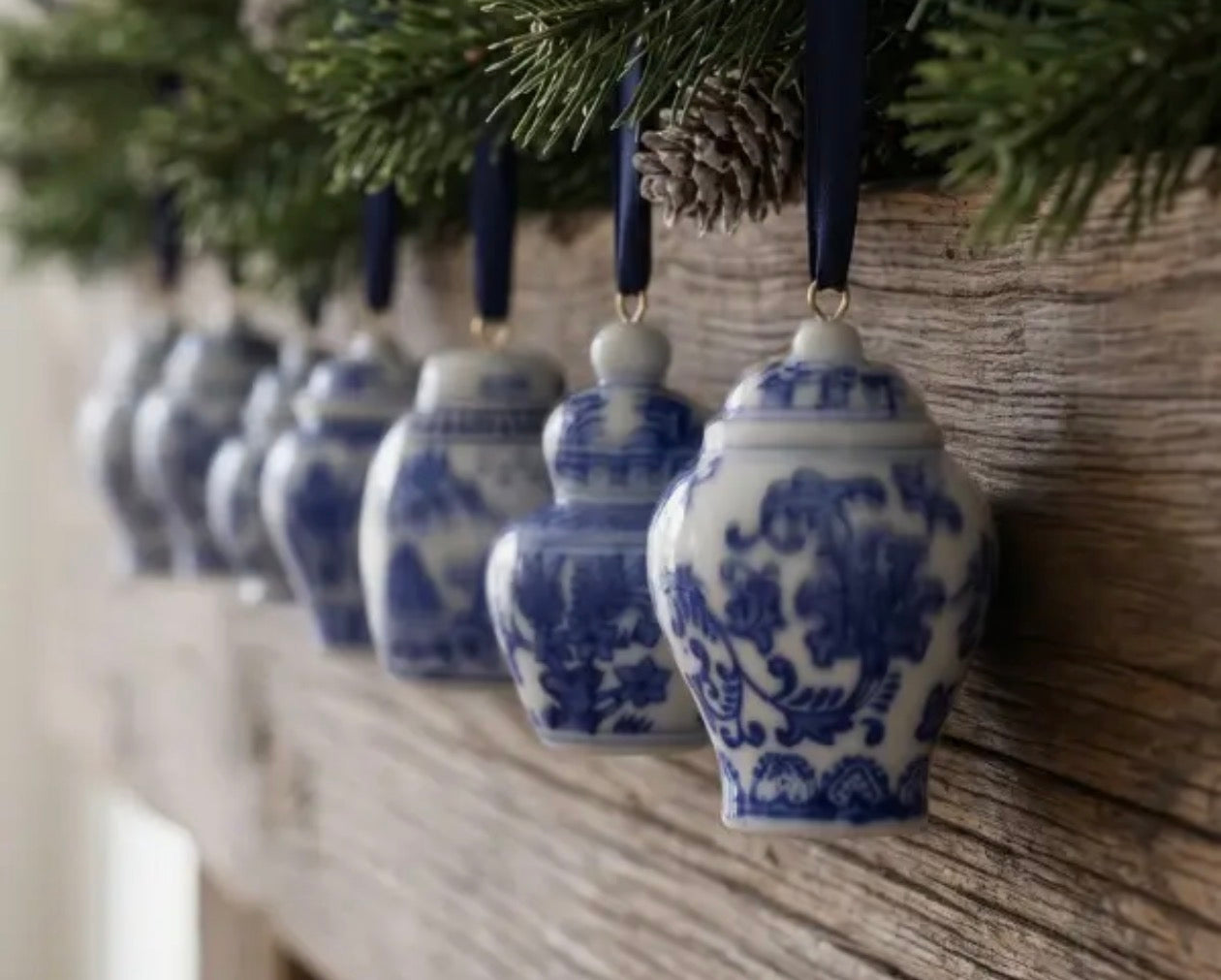 Porcelain Hand Painted Blue and White Ornaments - Set of 4