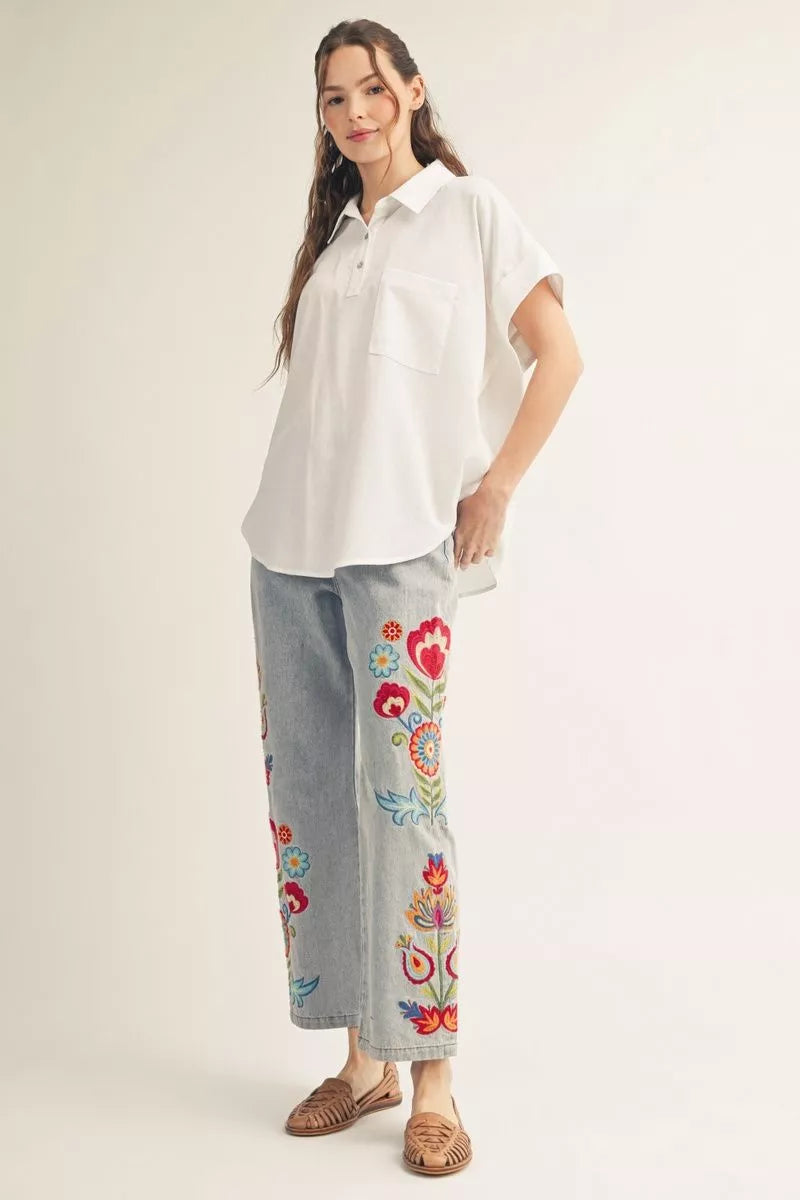 Jodifl Embroidered Washed Denim Jeans