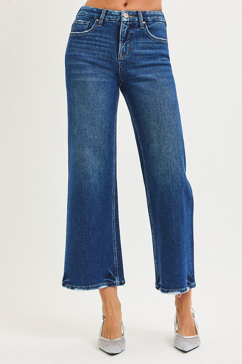 Risen Tummy Control 4 Way Stretch High Rise Crop Wide Leg Jeans (Misses and Plus Sizes)