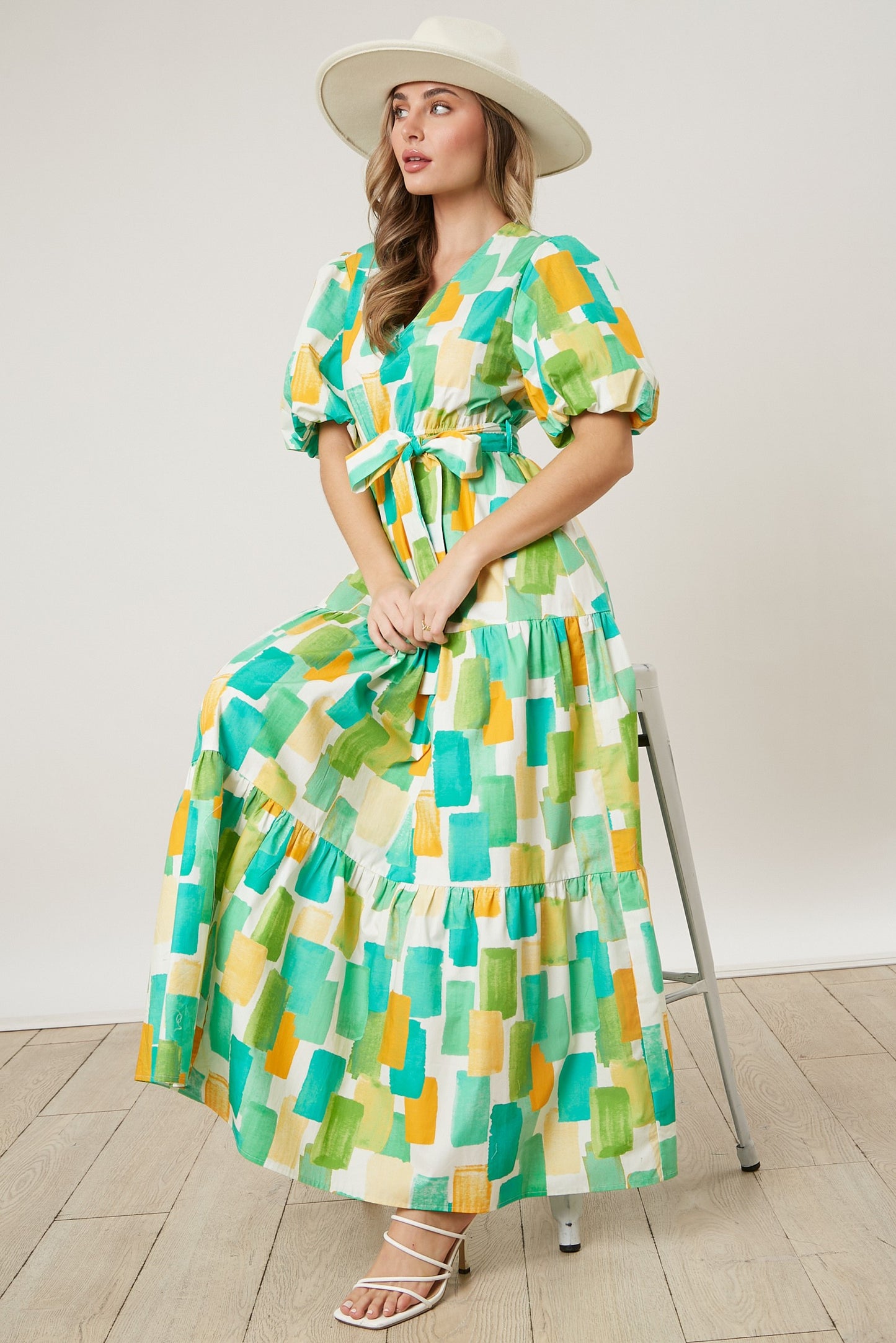 Paint Me Up Green Multi Tiered Maxi Dress