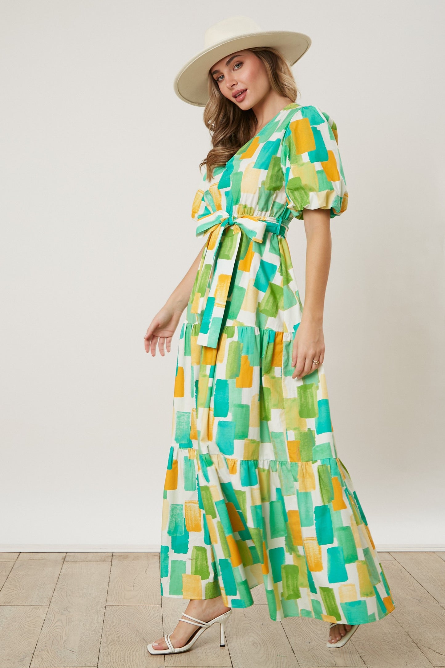 Paint Me Up Green Multi Tiered Maxi Dress