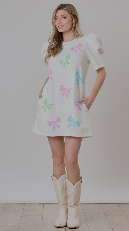 Give Me Bows Sequin Ribbons Dress - Clearance