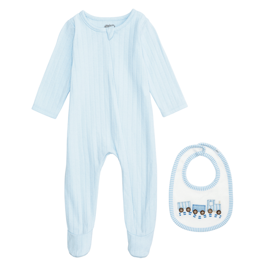 MudPie Sleeper with Train Appliquéd Bib Set