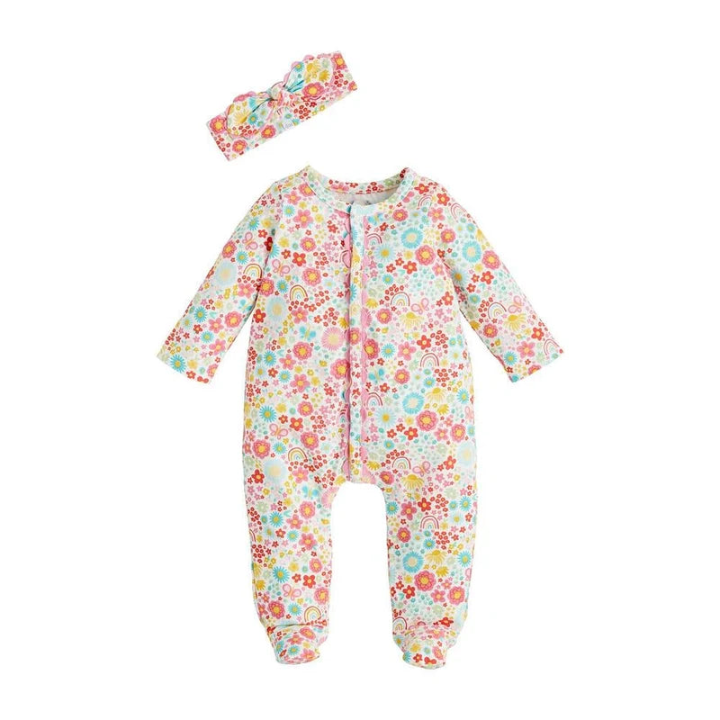 MudPie Rainbow Floral Sleeper and Headband Set