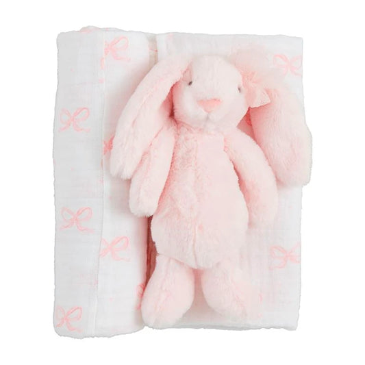 MudPie Bow Swaddle and Bunny Rattle