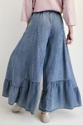 Easel Denim Ruffle Bottom Plus Size Palazzo Pants