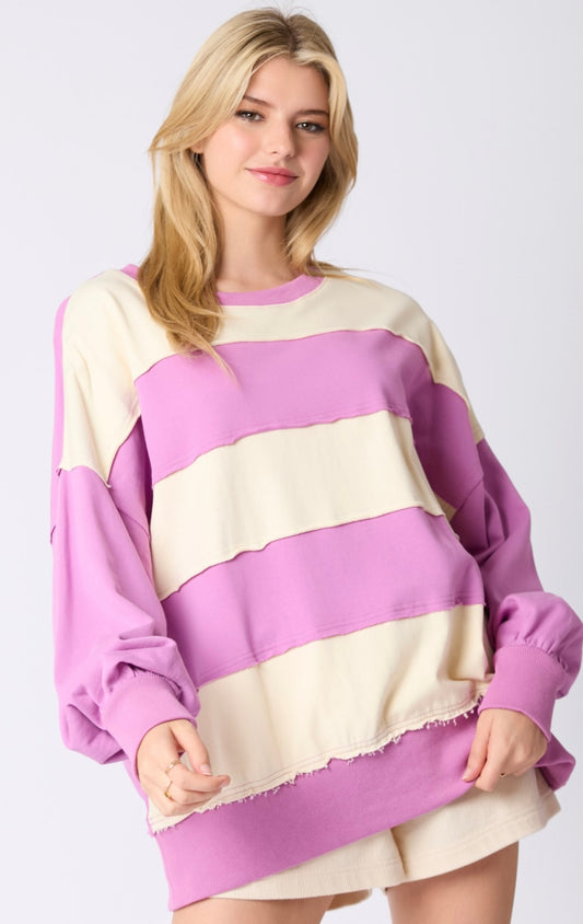 Audrey Purple and Ivory Striped Sweatshirt