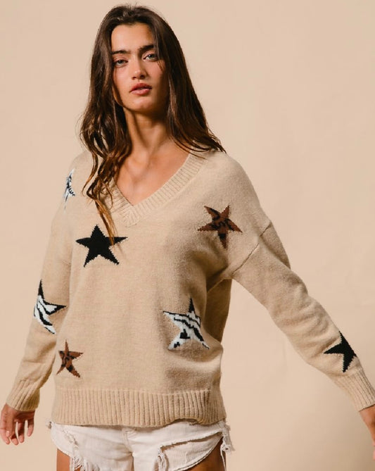 Caroline Taupe Star Sweater