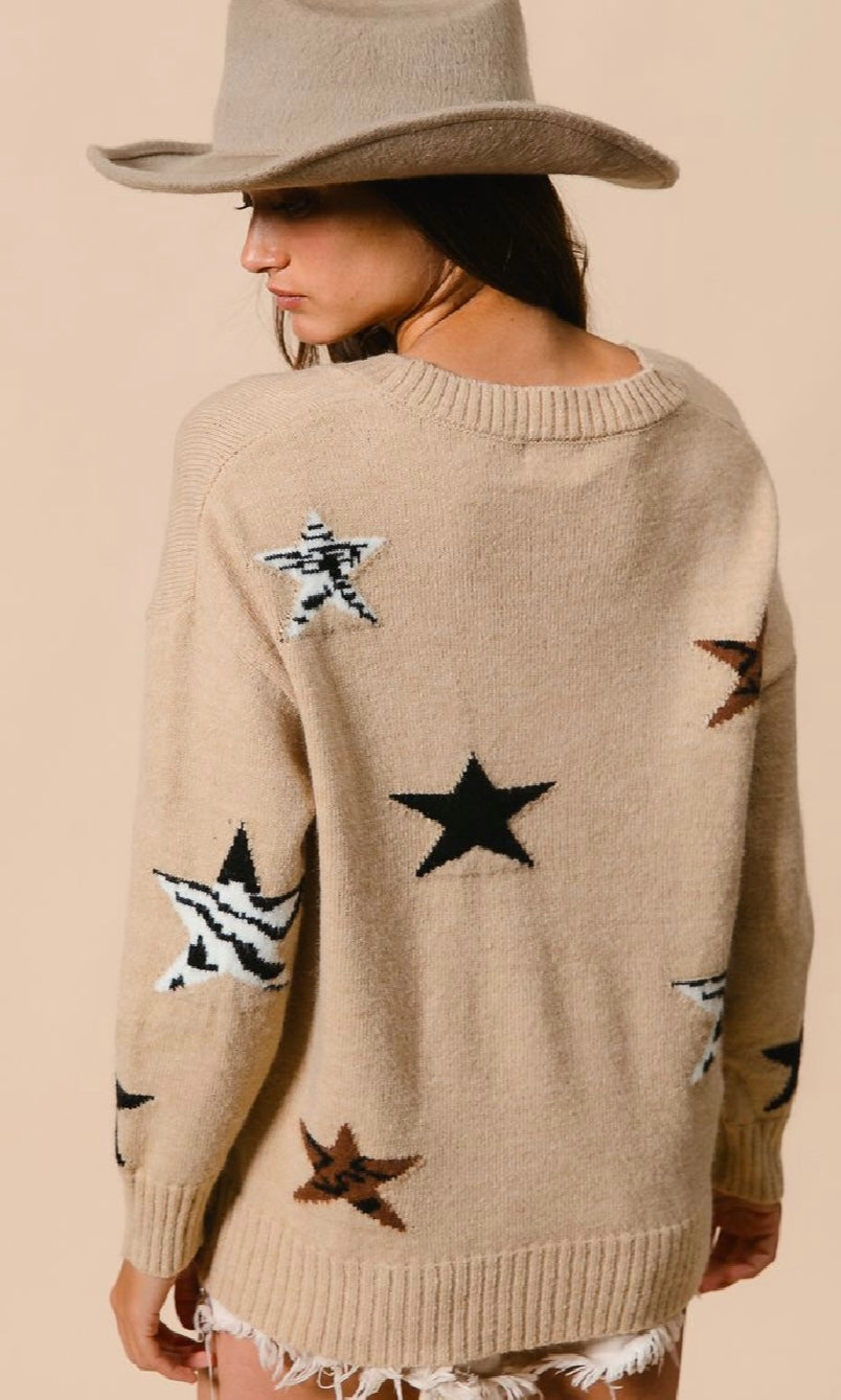 Caroline Taupe Star Sweater