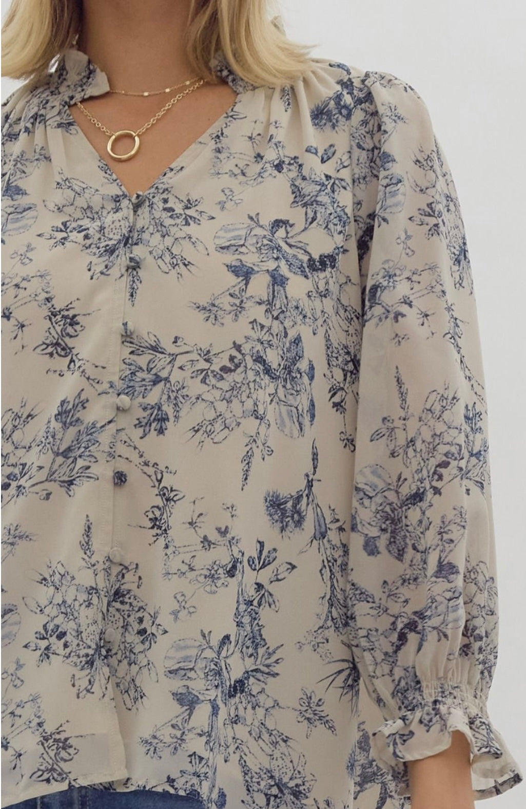 Clara Taupe and Blue Floral Top