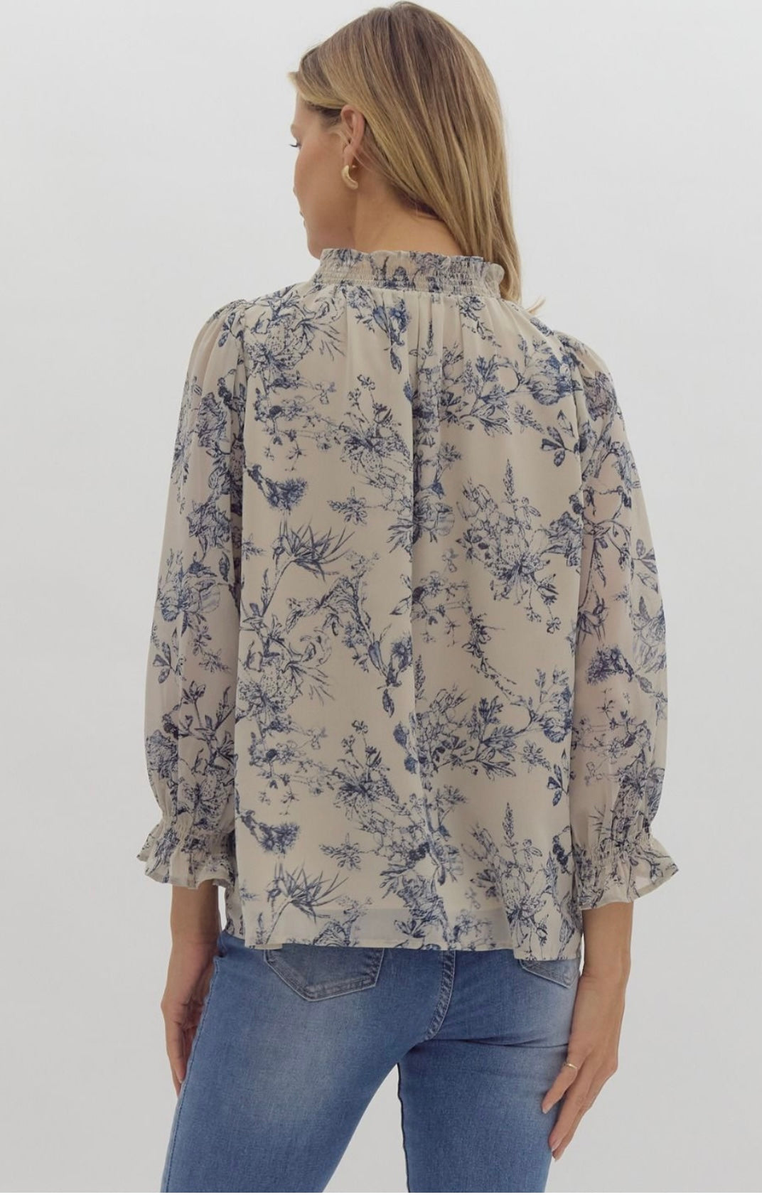 Clara Taupe and Blue Floral Top