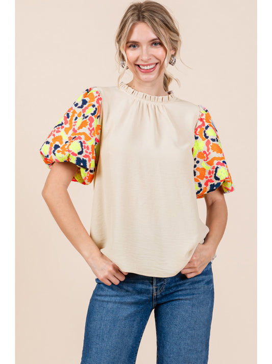 Baylee Oatmeal Puff Sleeve Top