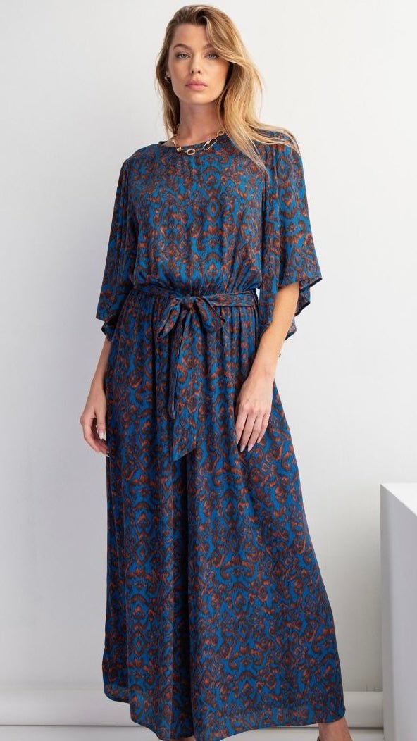 Zoey Indigo and Brown Printed Jumpsuit