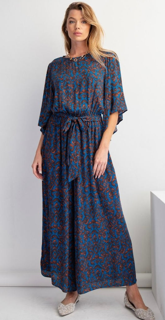 Zoey Indigo and Brown Printed Jumpsuit