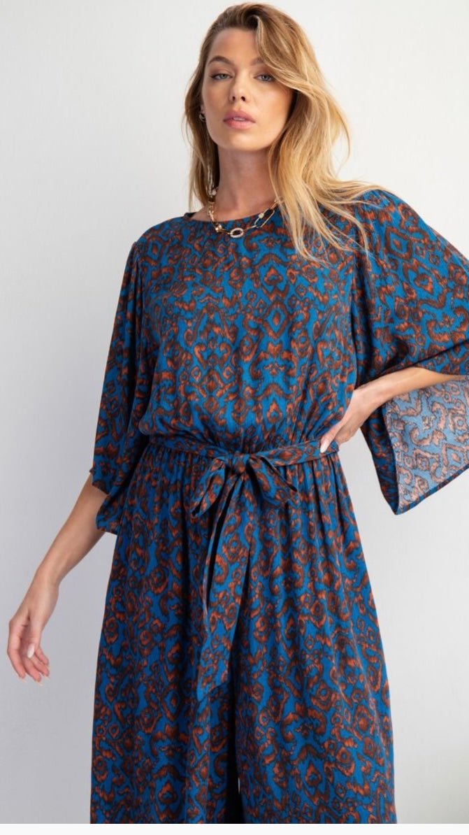 Zoey Indigo and Brown Printed Jumpsuit