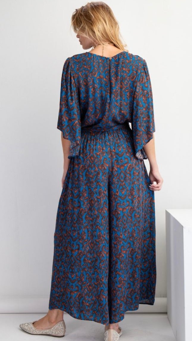 Zoey Indigo and Brown Printed Jumpsuit