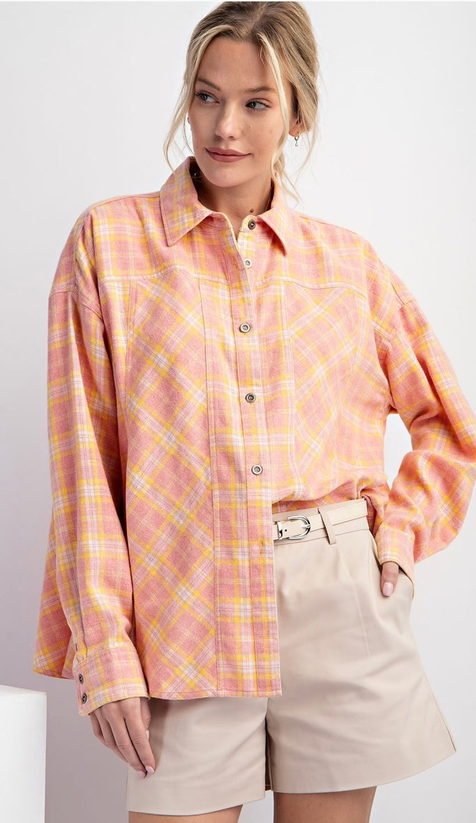 Addison Blush Plaid Oversized Shirt