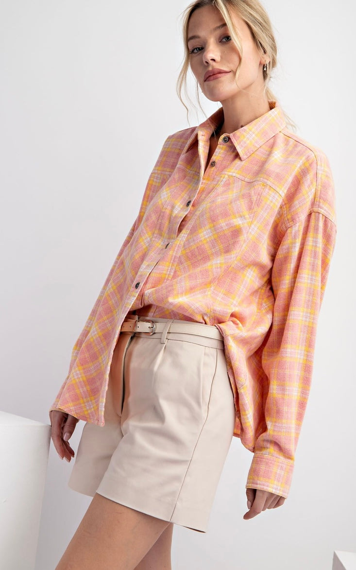 Addison Blush Plaid Oversized Shirt