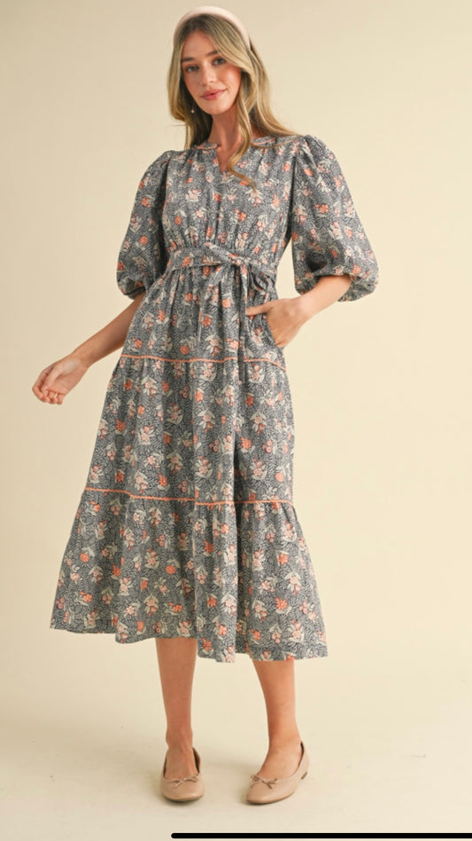 Alexis Blue Floral Tiered Midi Dress