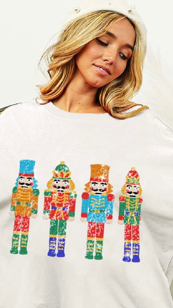 Sequin Nutcrackers Embroidery Christmas Pullover