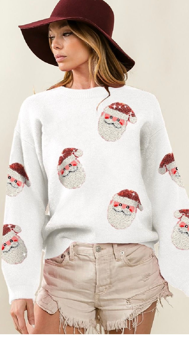 Santa Sequin Patches Christmas Sweater