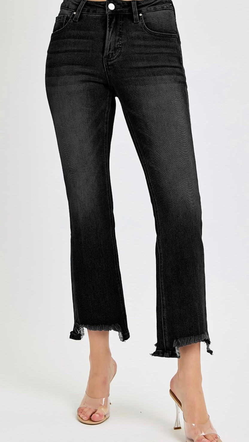 Risen Mid-Rise Black Hem Jeans