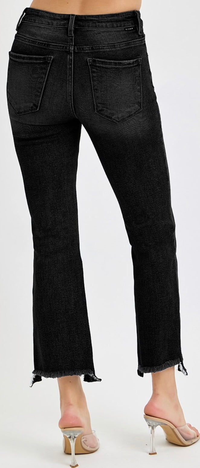 Risen Mid-Rise Black Hem Jeans