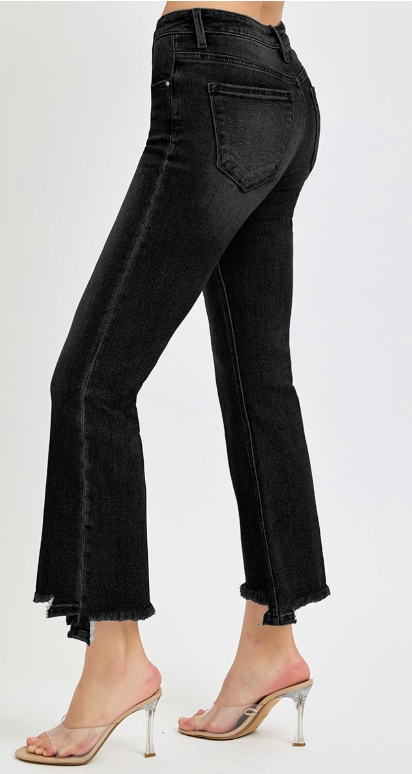 Risen Mid-Rise Black Hem Jeans